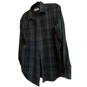 LL BEAN LARGE Men's Tall Green Flannel Long Sleeve Shirt Green  & Black Plaid